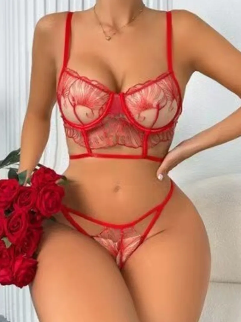 Thin Floral Embroidery Underwire Push-Up Sexy Bikini Transparent For Women Beach Vaction Pool Party Style Bikini Charming CXM1