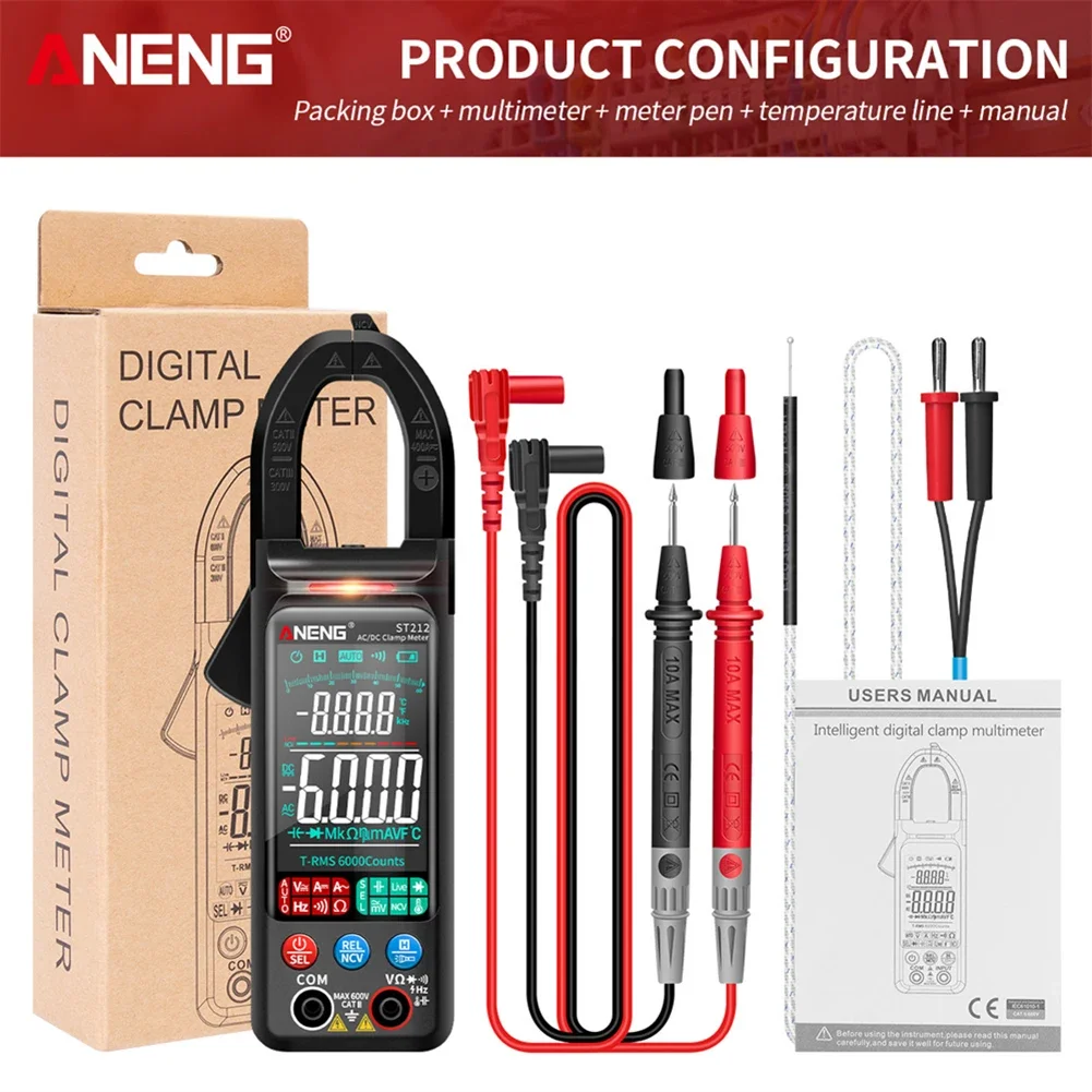 ANENG ST212 DC/AC Current Digital Clamp Meter 6000 Counts 400A Amp Multimeter Voltage Tester NCV Ohm Auto Range LCD Display