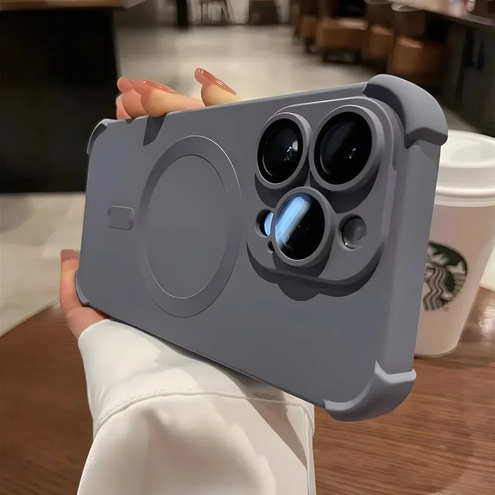 حافظة وسادة هوائية لهاتف آيفون 16 15 14 13 12 Pro Max Plus غطاء غير لامع من السيليكون السائل المغناطيسي Magsafe Wiress Charge Shell Fundas #1