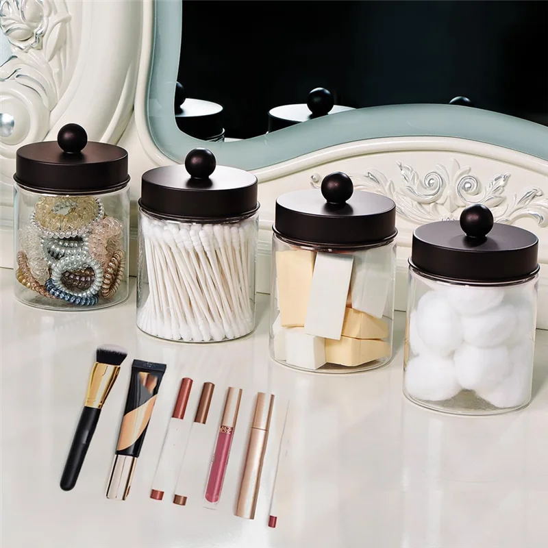 ABUL-6-Pack حاوية أعواد قطنية زجاجات زجاجية شفافة لمسحات القطن وإسفنجات المكياج