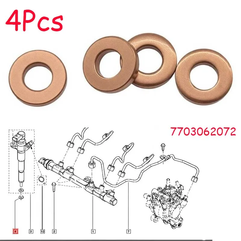 

Комплект из 4 уплотнительных шайб для дизельных форсунок 7703062072 для Nissan 1.5 DCI, Renault Clio, Vauxhall