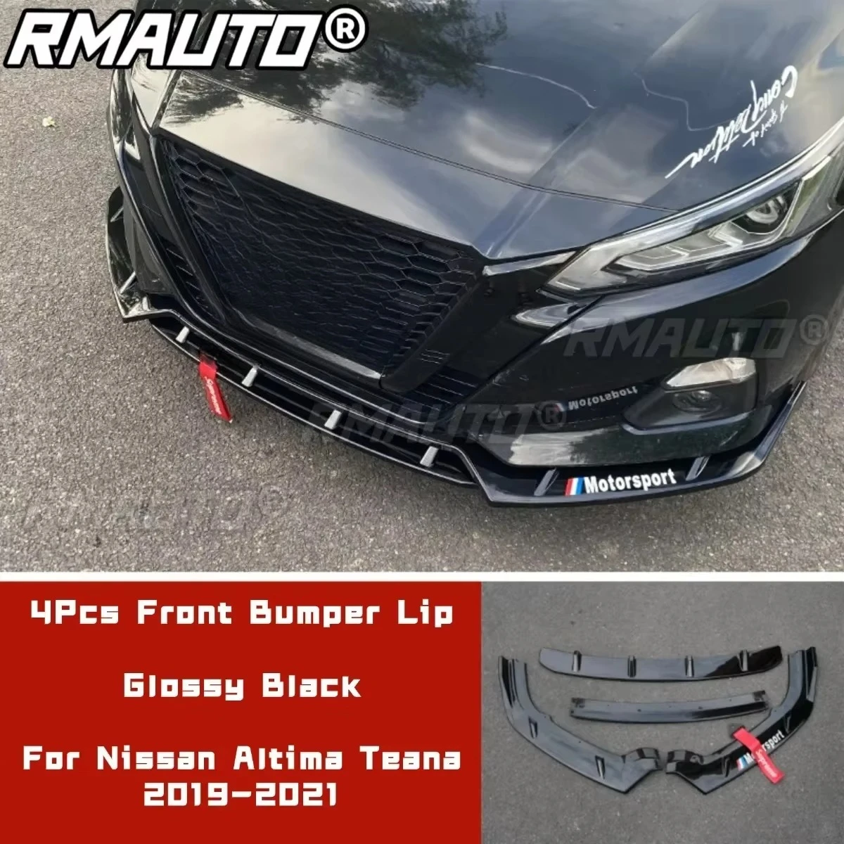 

For Altima Teana Body Kit Bumper Lip Glossy Black Sport Style Bumper Spoiler for Nissan Altima Teana 2019-2021 Exterior Part