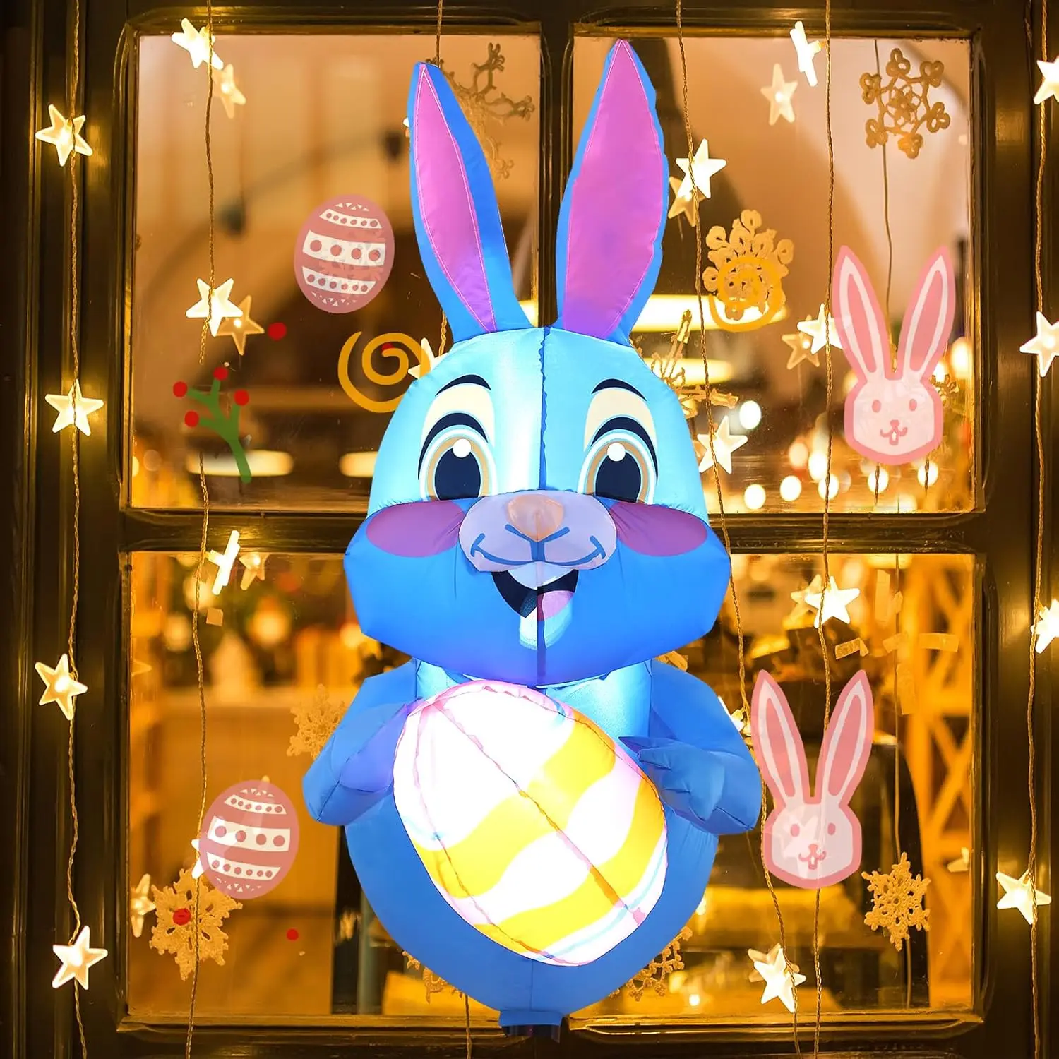 1,2 m aufblasbare Osterdekoration für den Außenbereich, aufblasbarer Hase, hält Farbe Ei aus dem Fenster aus, integrierte LED für Hof-Party-Spielzeug