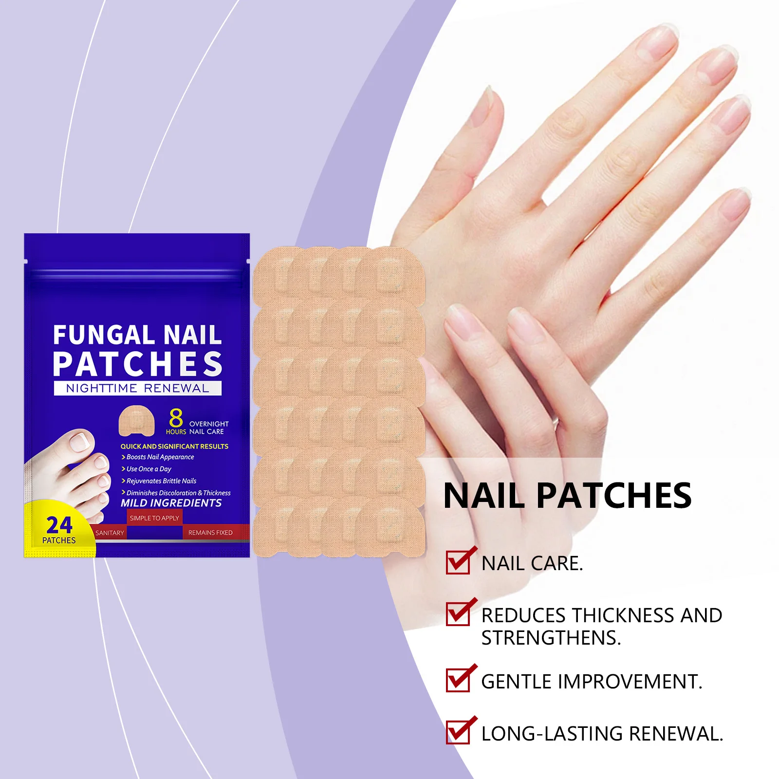 Fungal Nail Patches, Toenail Fungus Treatment Extra Strength – Overnight Nail Care Repair For Damaged Discolored Nail