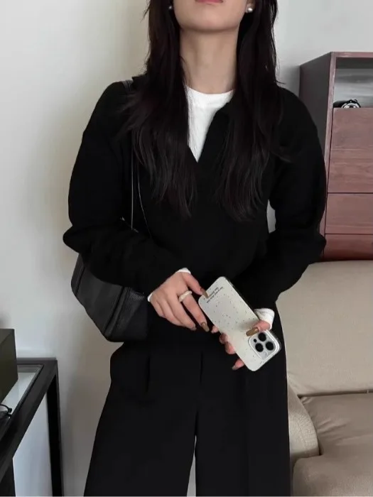 

Korean Sle Long Sve Ne Knitted Sweater Women's Loose Casual V Ne Pullover Autumn Winter Faion Comfortable Top