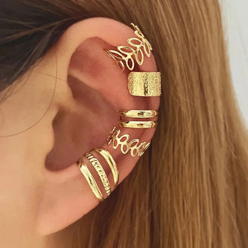 5 Pçs/lote Nova Cor Do Ouro Do Vintage Deixa Ear Cuff Não-Piercing Falso Cartilagem Clipe Brincos Para Mulheres Homens Tendência Criativa Jóias