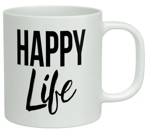 

Happy Life White 10oz Novelty Gift Mug Cup