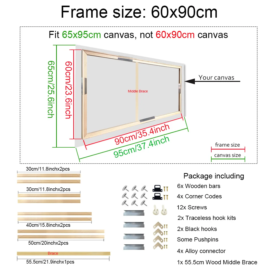 40X60 50X70 60X90 60X120 Diy Houten Frame Kit Voor Canvas Olieverf Frame Staven Hout Frame Voor Diamond Painting Muurkunst Frame - afbeelding 1