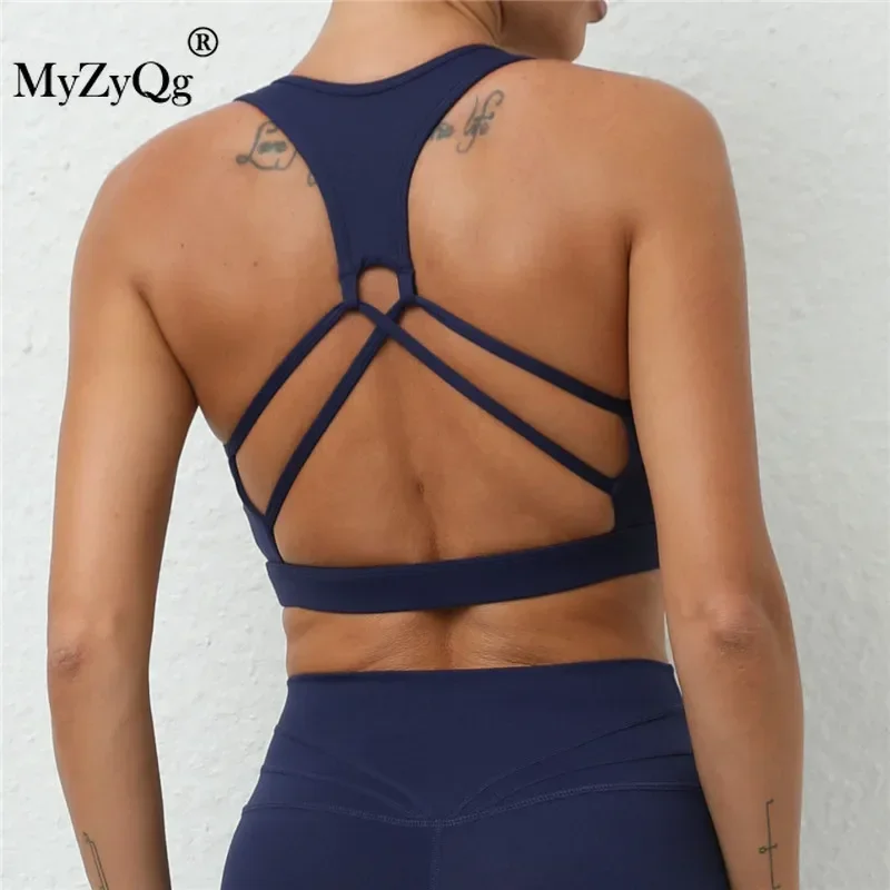 MyZyQg Women Cross Back Sports Underwear Brushed Naked Yoga Bra Wear Running Fitness Vest Quick Dry Gym Pilate Tank Tops