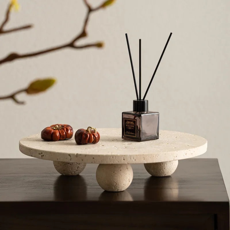 Handmade Travertine Fruit Bowl for Kitchen Counter Large Decorative Tray Bowl for Home Decor Modern Serving Plate for Entryway