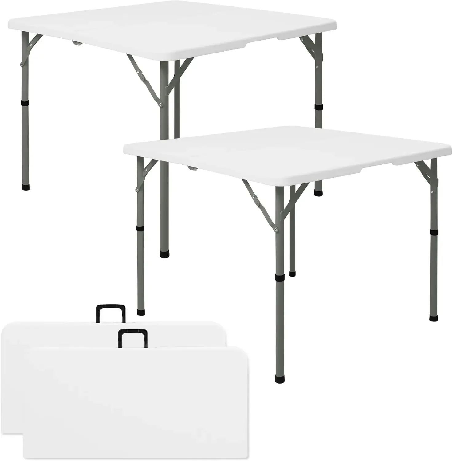 

Square Folding Table Set Portable Handle Indoor Outdoor Camping Picnic Office Party Plastic Tabletop Metal Frame White