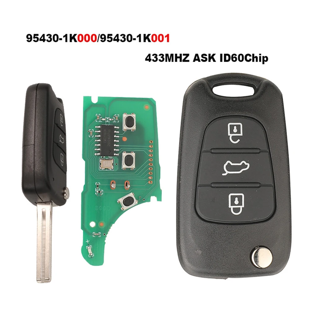 

Jingyuqin New Remote Car Key Shell Control For Hyundai ix20 ix30 Azera 95430-1K000 95430-1K001 433Mhz ASK ID60Chip