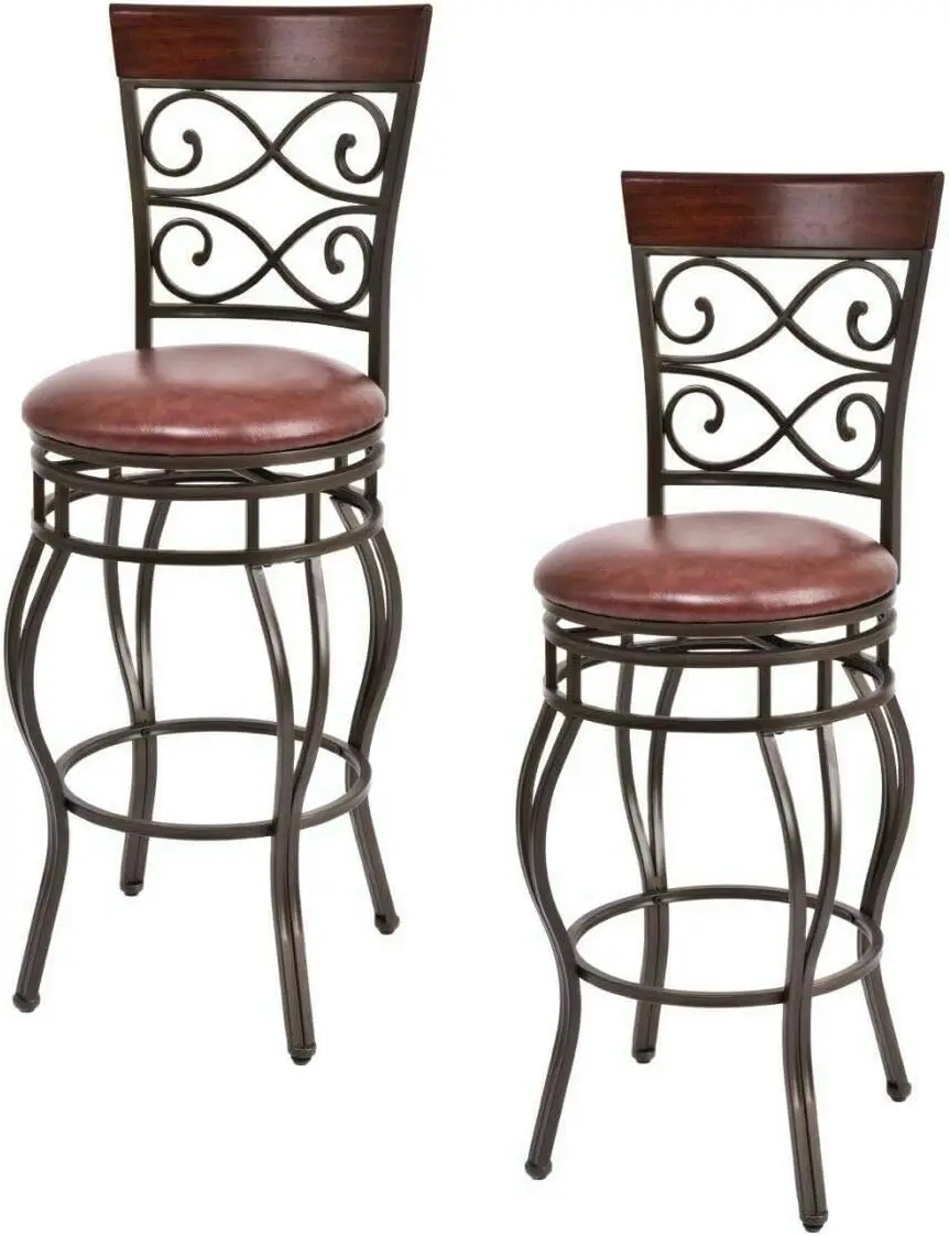 

Bar Stools Set of 2, 360 Degree Swivel, 30" Bar Height Bar Stools, Leather Padded Seat Bistro Dining Kitchen Pub Metal C