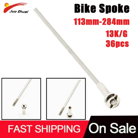 Silver Bike Spokes 13G J Bend Electric Bicycle Steel Spokes 36pcs 113-284mm Length with Nipples Suitable for Most Bicycle Tools