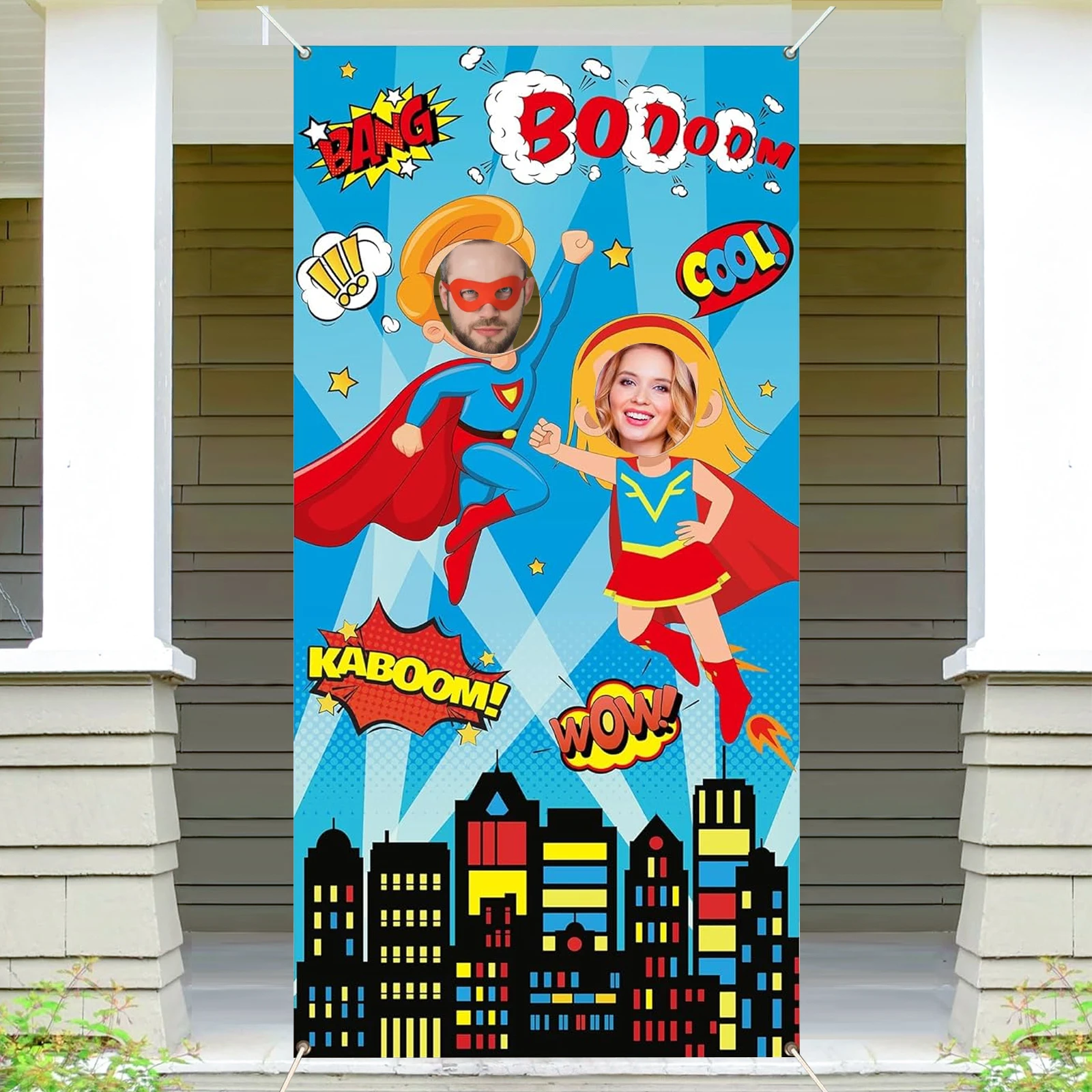Super Theme Hero Photo Prop Backdrop Super Fun Theme Hero Decoration Large Heroes Cityscape Comic Photo Background Banner Heroes