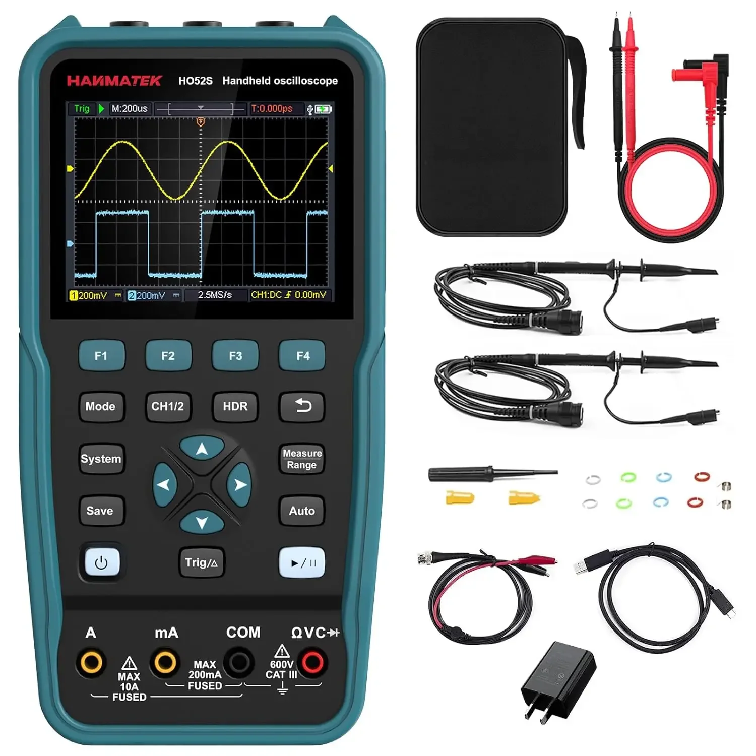 

3 in 1 Handheld Oscilloscope Multimeter with 2 Oscilloscop, 50Mhz Waveform Generator