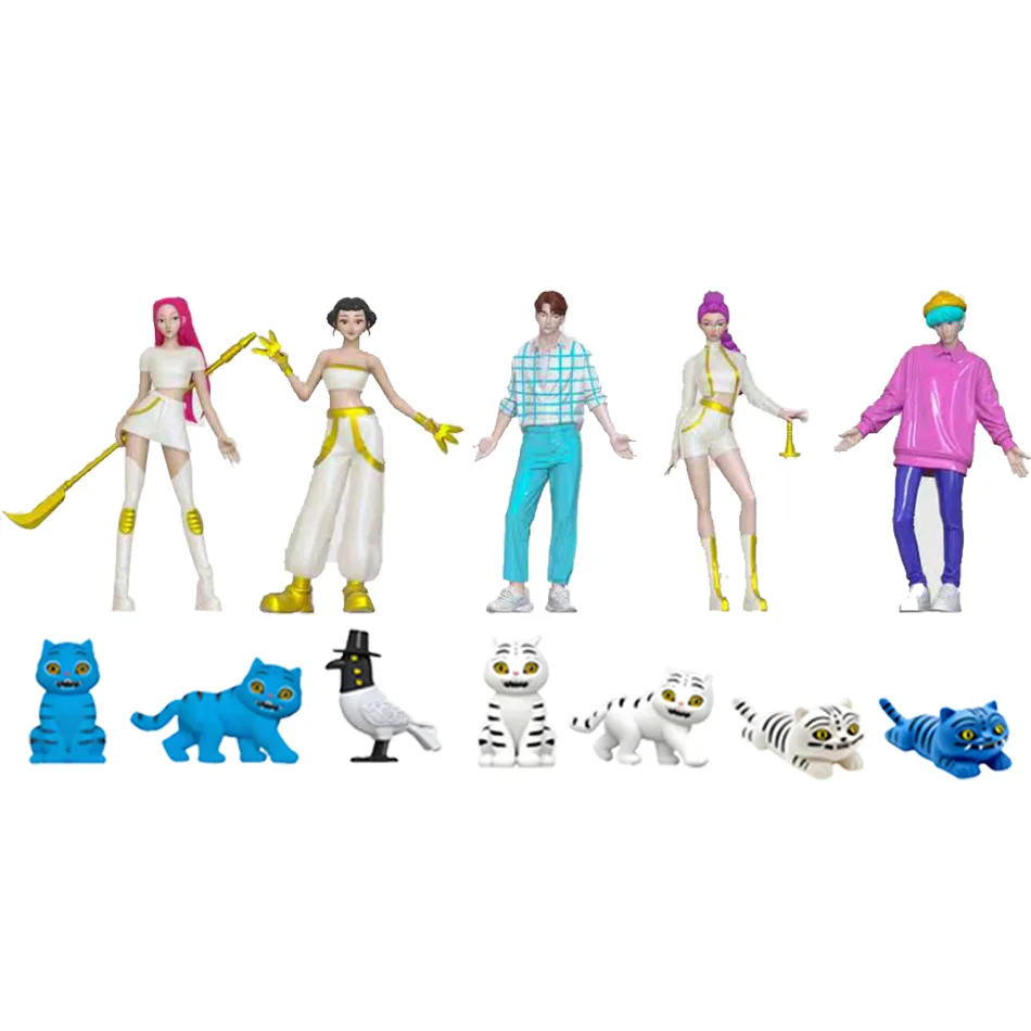 Vestido de desempenho prateado anime kpop demon hunters figura brinquedo modelo colecionável decoração de mesa para fãs de desenhos animados