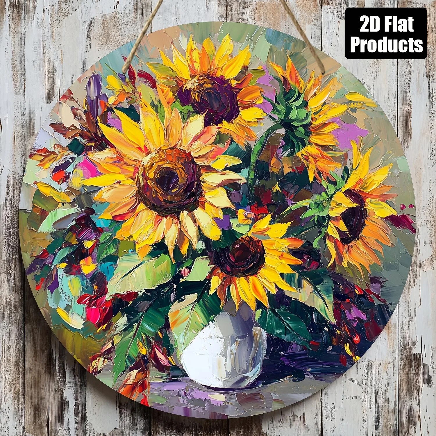 2D Flat, Pendants, Drops & Finials, Round Wooden Plaque Sign, Sunflower Theme, Suitable for Bar Kitchen Cafe Home Room Living Ro