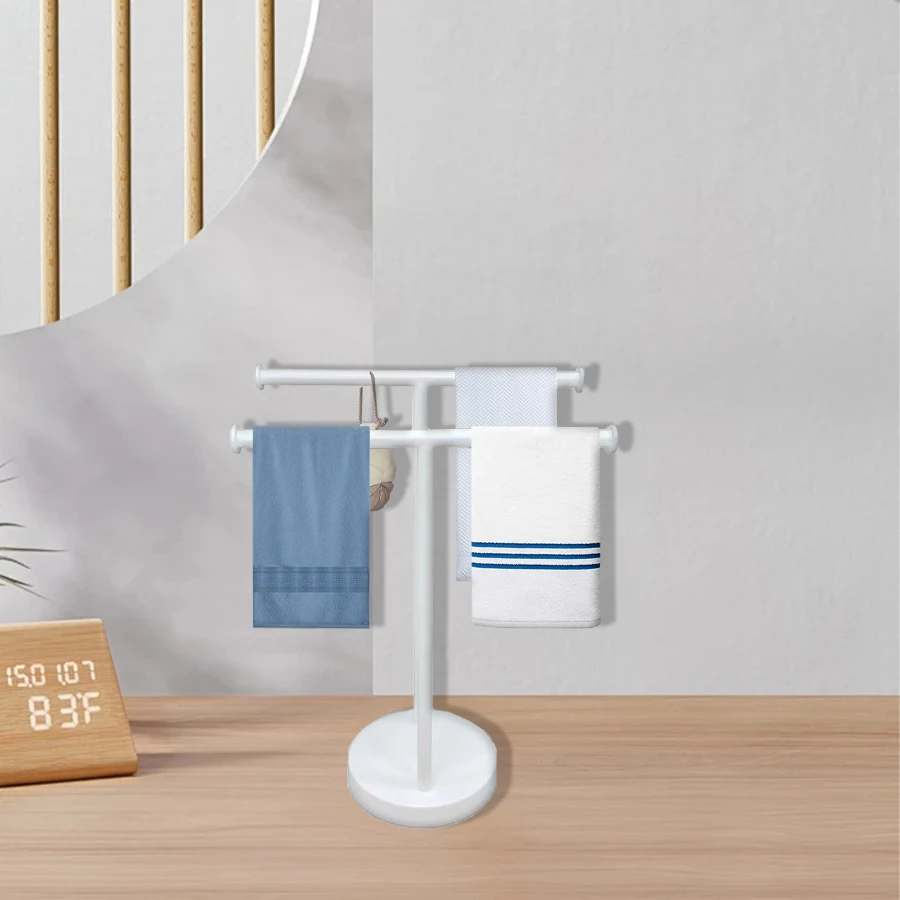 

1 шт., двухсторонняя настольная вешалка для полотенец из белого железа-органайзер для полотенец для ванной и кухонной раковины, подставка для туалетного столика для ювелирных изделий