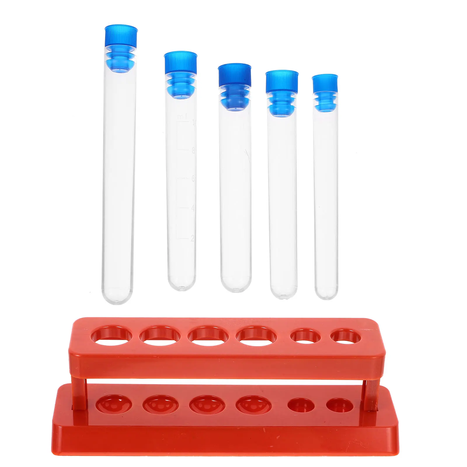 

5pcs Test Tube Rack Set Clear Plastic Lab Tubes for Liquid Storage with Holder Suitable for Experiment in Scientific Lab