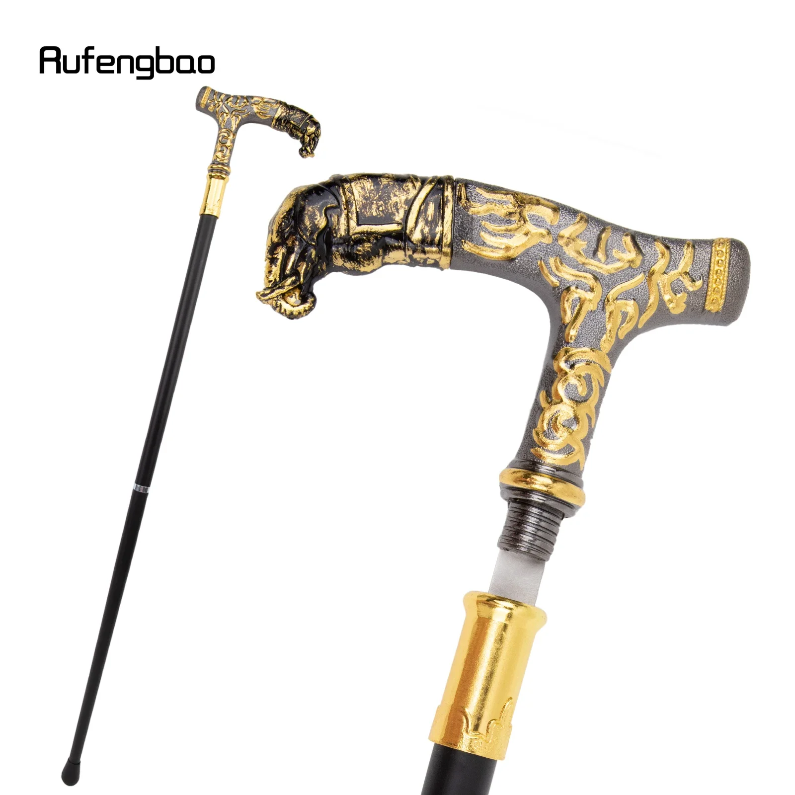 Golden Black Elephant Handle Luxury Walking Stick with Hidden Plate Self Defense Fashion Cane Plate Cosplay Crosier Stick 90cm