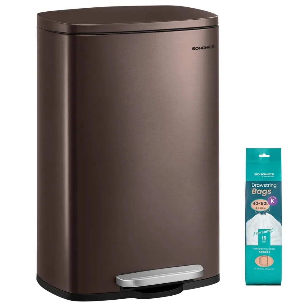 

13-галлонный мусорный бак из нержавеющей стали с мягкой крышкой, педалью, съемным внутренним ведром для кухни или переработки