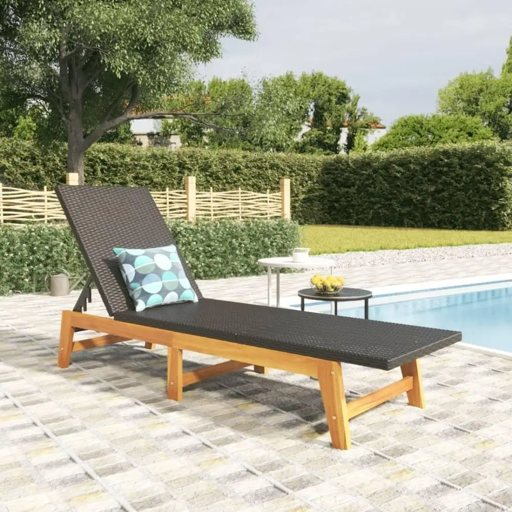 

78.7 Long Adjustable Sun Lounger with Backrest, Black & Brown PE Wicker, Weatherproof Outdoor Patio Furniture