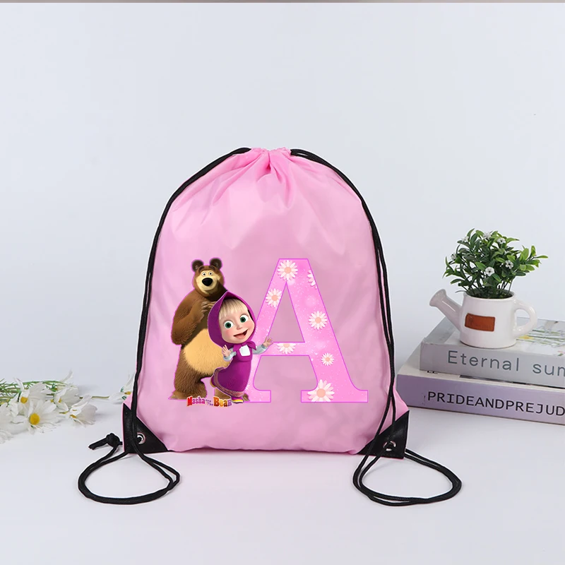 Mashas and The Bear Girl Drawstring Bag Sports Waterproof Backpack Bundle Pocket Terylene StorageBag Cartoon Anime Birthday Gift