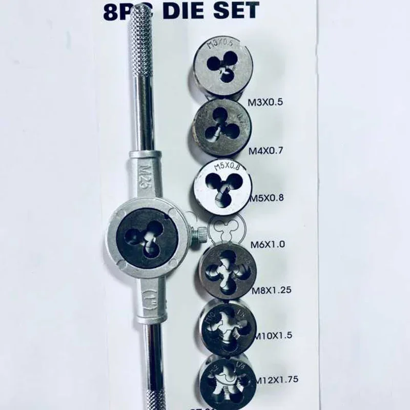 8 Piece Hardened Alloy Steel Metric Tap and Die Threading Tool Set Rethreading Kit Tap and Die Kit