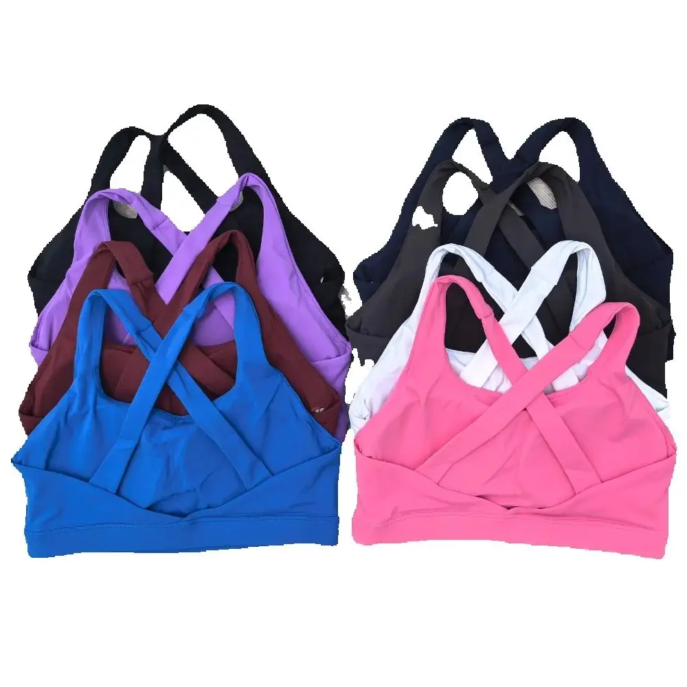 Soutien-gorge de Fitness pour femmes, couleur unie, serré, entraînement complet, dos croisé, sous-vêtements Yoga, haut de Sport, dos creux, Push Up, coussinet de poitrine
