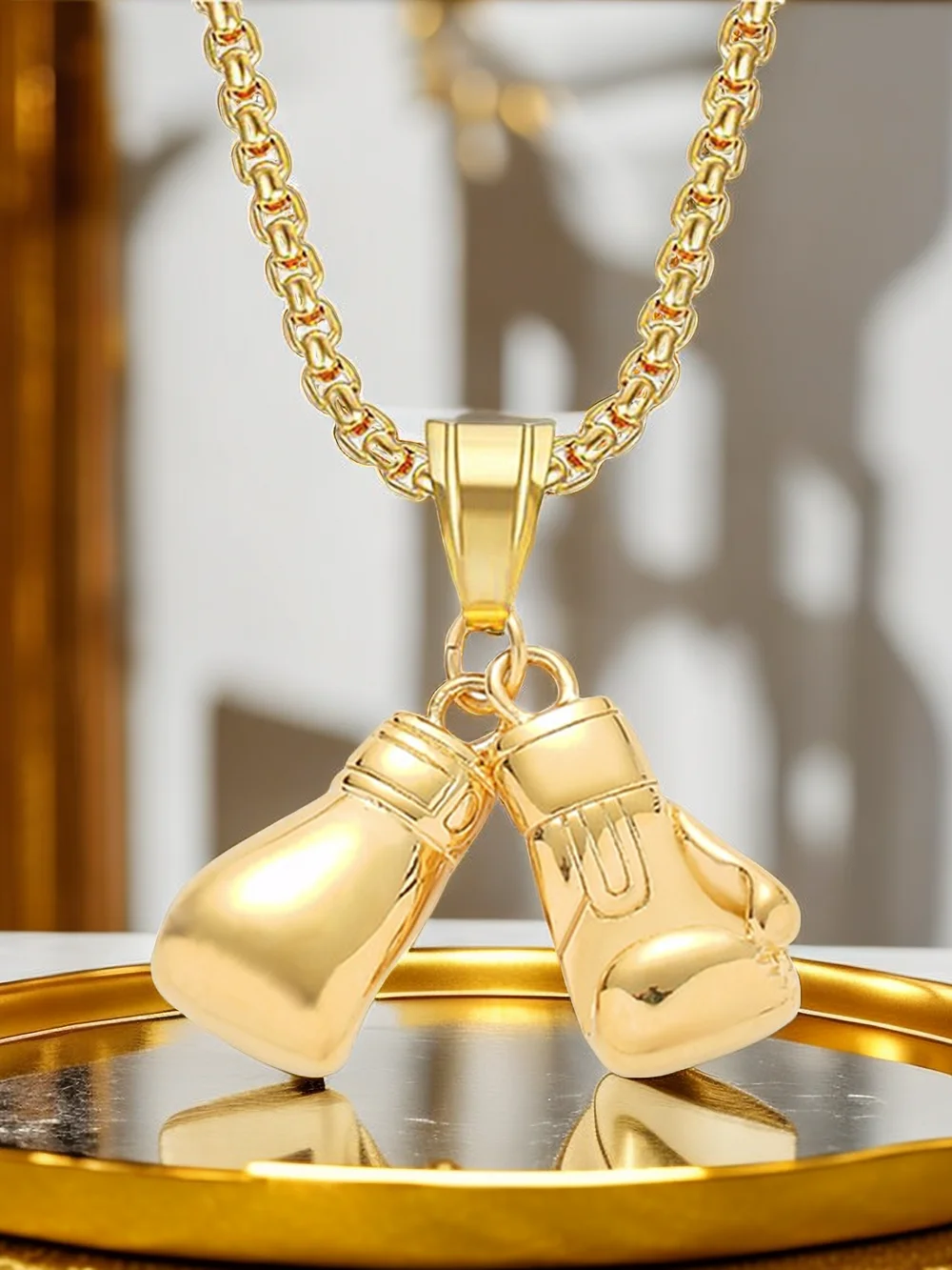 الهيب هوب زوج الملاكمة قفاز قلادة القلائد الذكور الذهب اللون قلادة من الفولاذ المقاوم للصدأ للرجال الهبي مجوهرات رياضية هدية #6