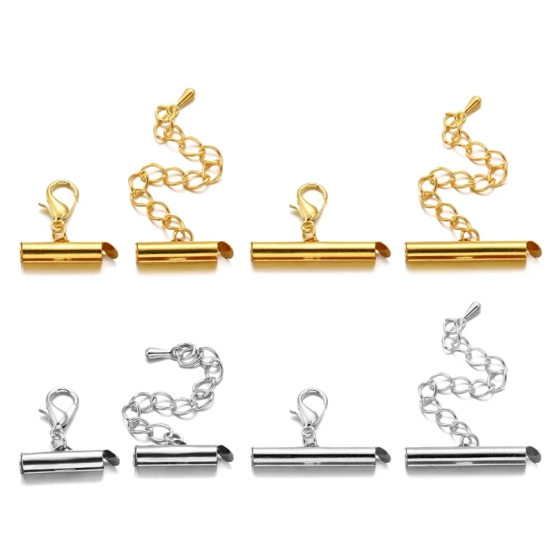 

10 Set Adjustable Slider Clasp Buckles Crimp End Caps Jewelry Findings for DIY