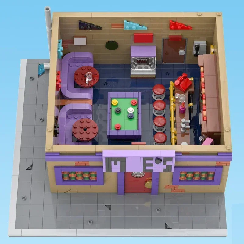 Clássico dos desenhos animados cena diorama tijolos taverna bar blocos casa cidade haus moc fãs presente de construção criança filme brinquedo produto decoração conjunto