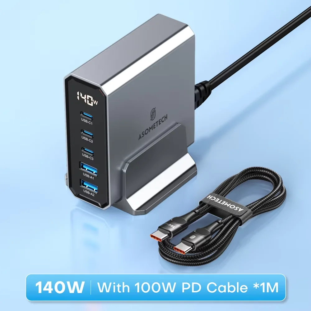 140 W GaN USB-Ladegerät 5 Ports Typ C PD3.0 QC Quick Charge 4.0 3.0 PPS USB C Schnellladegerät für IPhone 14 13 Samsung MacBook Tablet