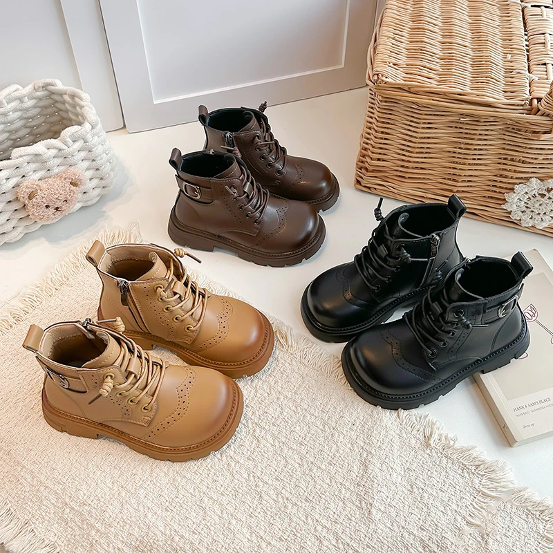 Little Girls Chunky Ankle Boots 2026 New Winter Kid Breathable Lining Boots Non-slip Classic Versatile Chic Outdoor Hiking Boots