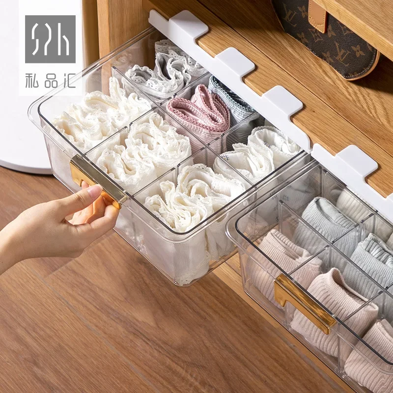 Drawer-type underwear storage box, transparent grid bra finishing box, student dormitory socks and underwear storage box