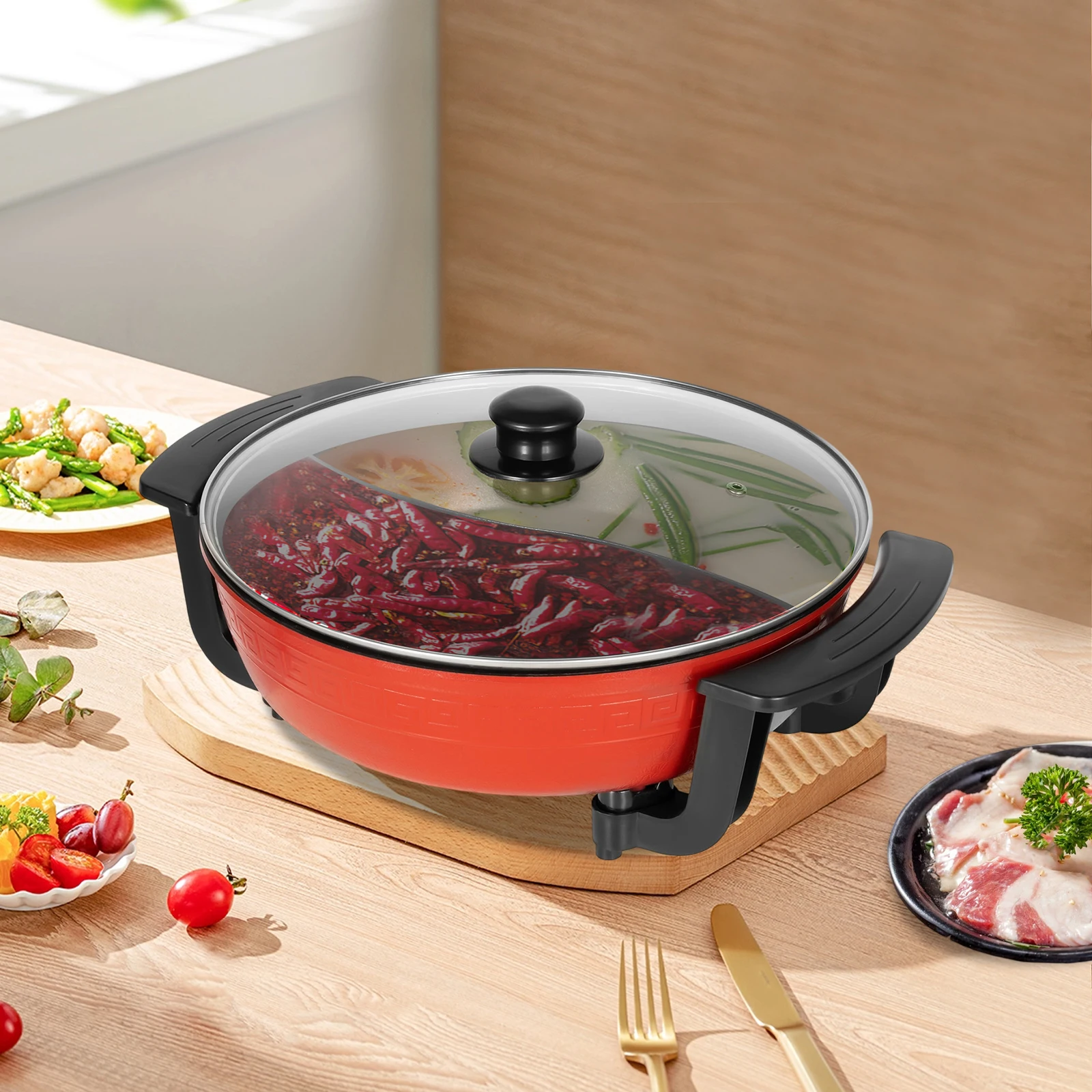 Olla caliente doméstica de 1360W con cable de alimentación, resistente y duradera, eficiente y ahorra tiempo, uso versátil, Control inteligente de temperatura