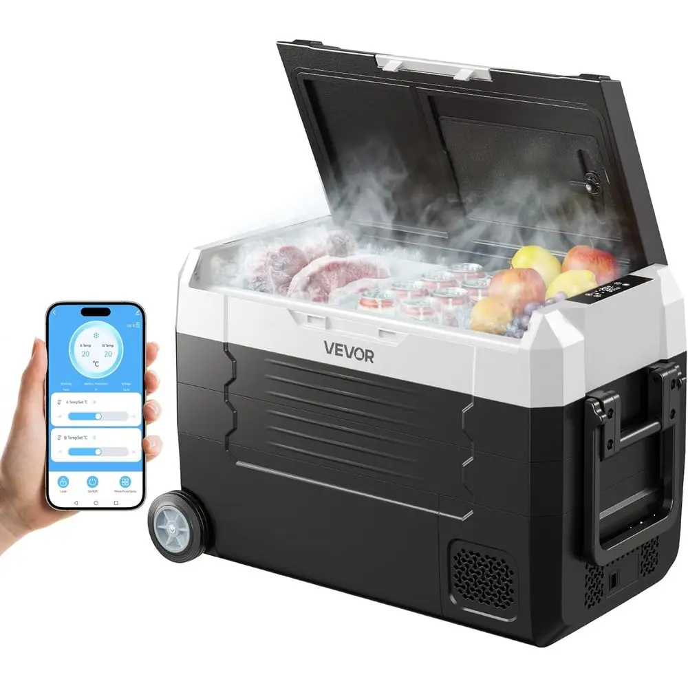 

Car Rerigerator, DC 12/24V AC100-240V Compror Electric Cooler, -4° to 68° Truck Rerigerator with APP Control, Wheels & Dual Zone