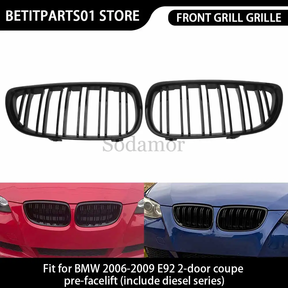 

2 шт. передний бампер, двойные плавники для почек, спортивная решетка, решетка с двойными планками, АБС-пластик для BMW 2006-2009 E92, 2-дверный купе, предварительная подтяжка