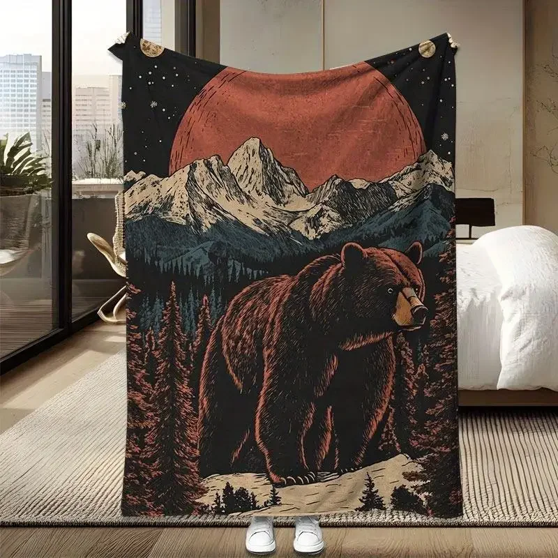 

Bear Mountain Landscape Flannel Throw Blanket Soft Warm Lightweight AllSeason Cozy Bedspread gsm Fleece Brown