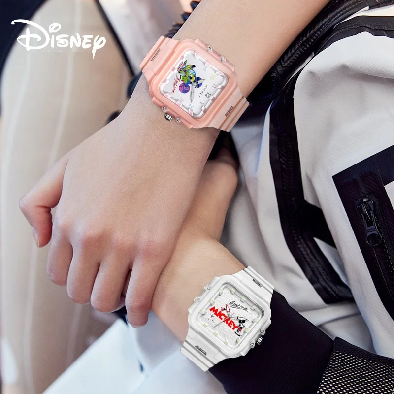 Disney Original Unisex Boy Girl Student Children Cartoon NewQuartz Wristwatch Rectangle Dial 3D Scale Luminous Waterproof Clock