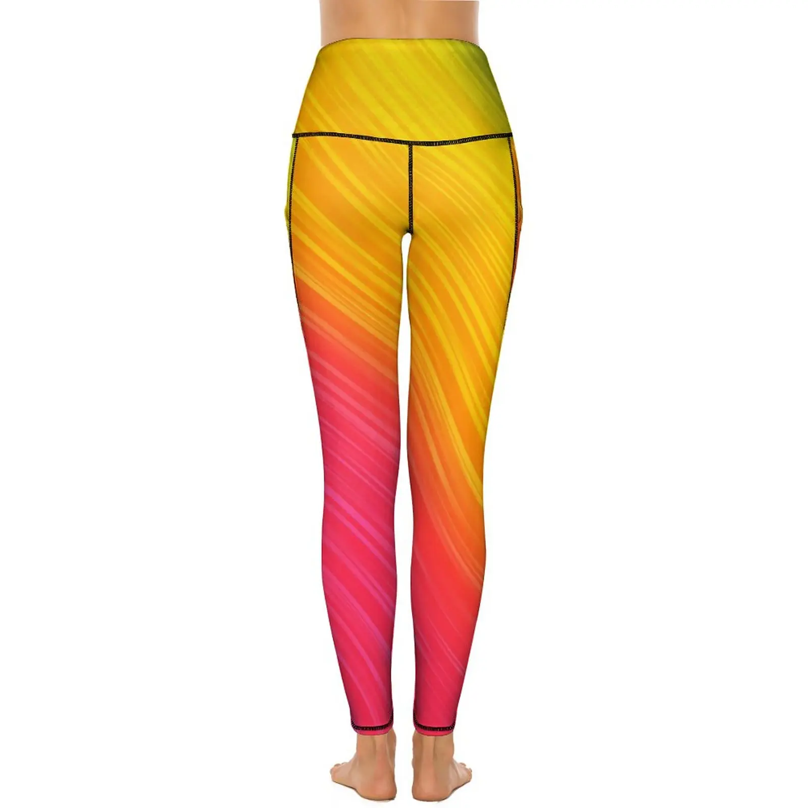 Pantalon de yoga rayé arc-en-ciel pour femme, collants de sport personnalisés, leggings de gym taille haute, imprimé coloré sexy, collants de sport commandés respirants