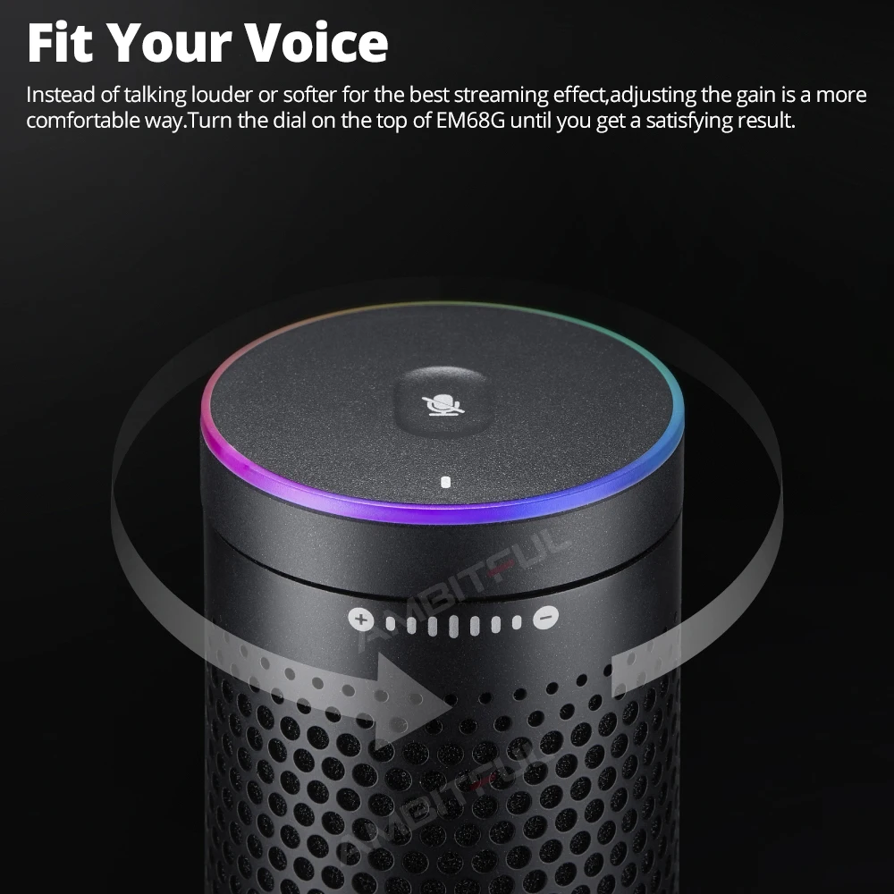 EM68G RGB USB Condenser Microphone E-sports Cardioid Microphone for Studio Mic Adjusting Controlled By Mic App