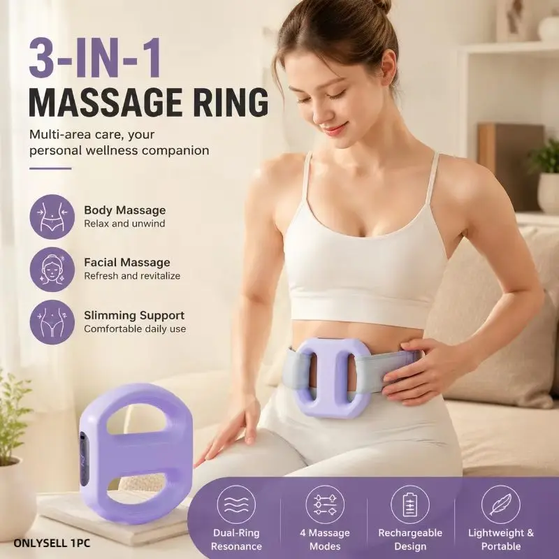 Multi-Function Electric Full-Body Fascia Ring Ergonomic Electric Dual-Ring Fascia Massager with Belt Portable Vibration Fat Loss