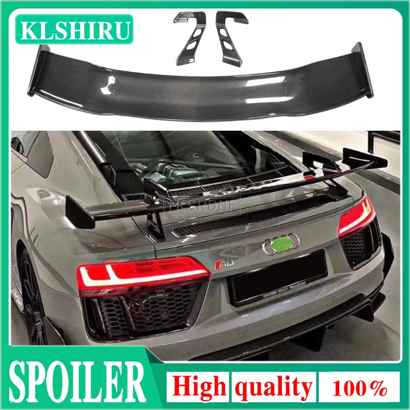 KLSHIRU Real Carbon Fiber Car Rear Wing Trunk Lip Spoilers For Audi R8 V8 V10 Coupe 2008-2020 Sport GT Spoiler