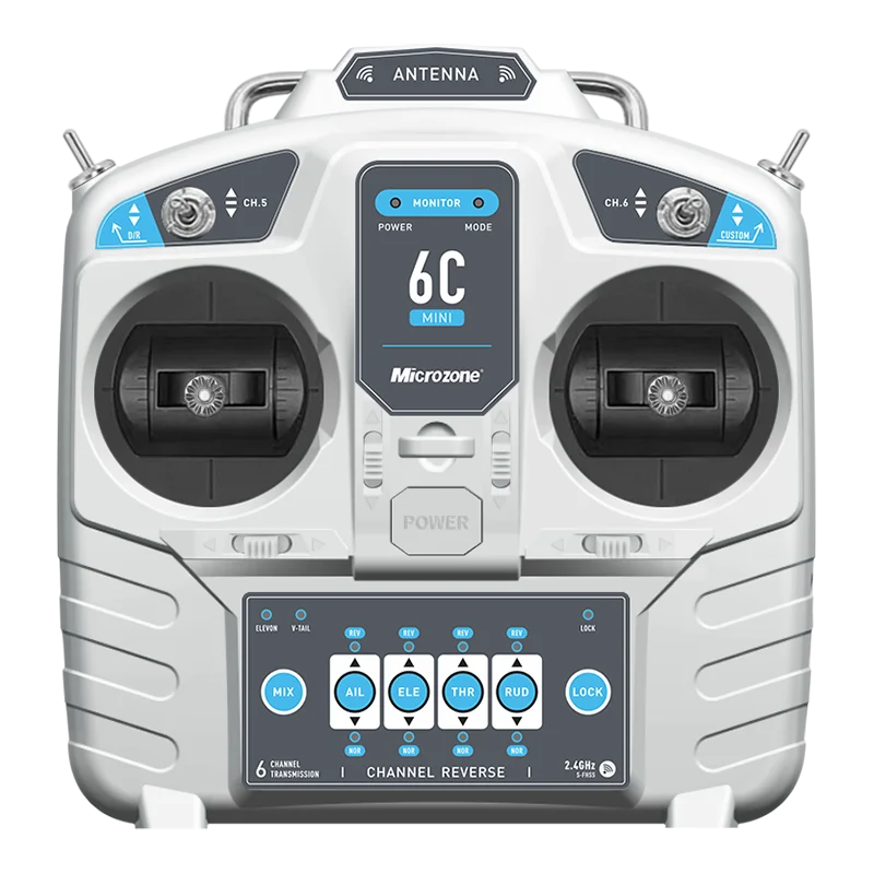 جهاز إرسال تحكم MicroZone MC6C Mini V2 2.4G 6CH مع نظام راديو استقبال لطائرة RC بدون طيار مروحية متعددة الدوار