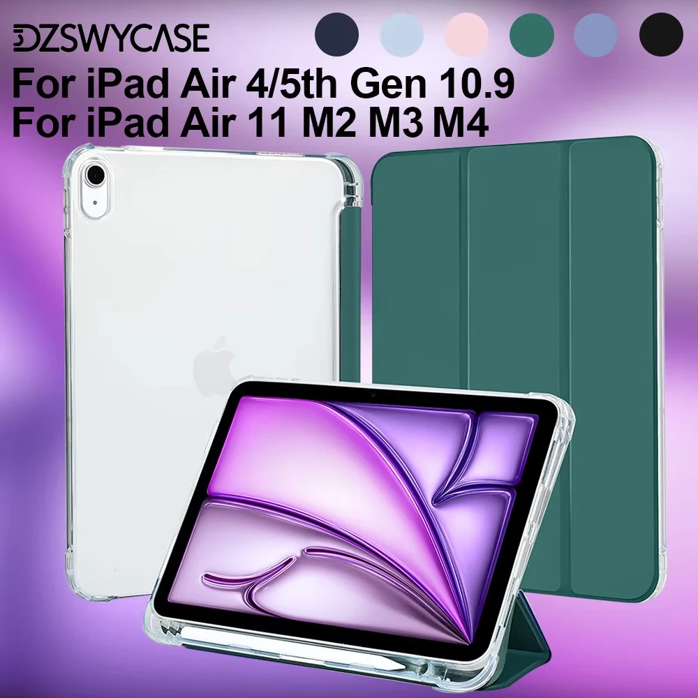 Hülle für iPad Air 11 Zoll M4/M3/M2, iPad Air 5/4 10,9 Zoll mit Stifthalter, Schlanke Leichtgewicht-Hülle mit Durchscheinender TPU-Rückseite