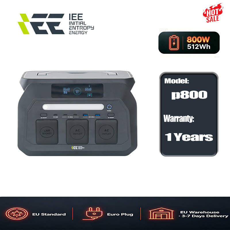 IEE P800 Portable Power Station 800W Rated 1600W Peak 512Wh LiFePO4 Solar Generator 1.2H Fast Charging 10ms EPS Pure Sine Wave Power Bank For Camping RV Home Emergency Backup Power EU WarehouseIEE P800 Portable Power Station 800W Rated 1600W Peak 512Wh Li
