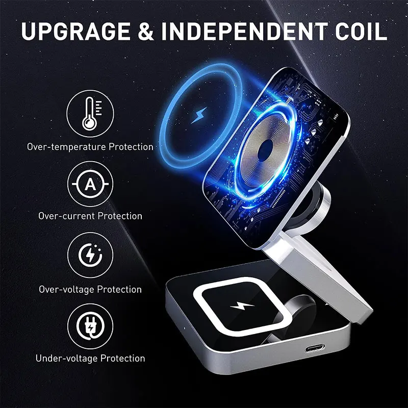 3 in 1 Strong Magnetic Wireless Charger Stand Pad Foldable for iPhone 14 13 12 Apple Watch 8 7 6 AirPods Fast Charging Station