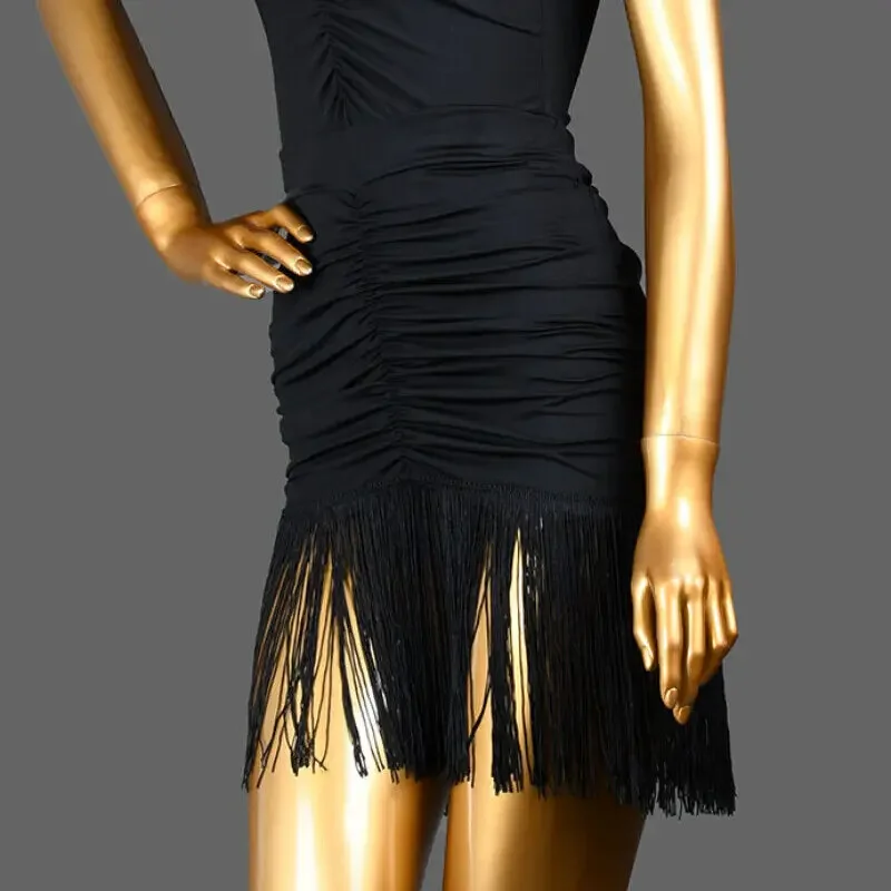 2025Donne Gonna da ballo latino nera Nappa Avvolgente Gonne da ballo increspate Rumba Samba Tango Chacha Ruffles Gonne Costume di danza del ventre